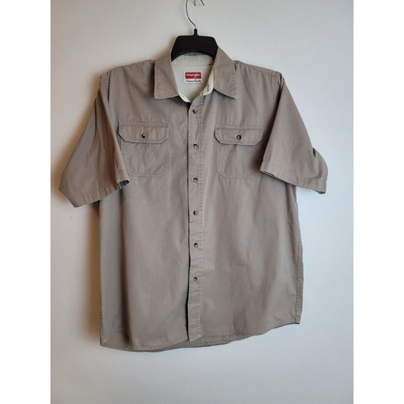 Wrangler Men's L Button Up Beige Short Sleeve Shirt - Picture 2 of 6